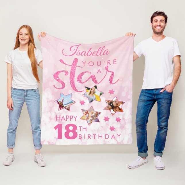 Couverture Polaire Pink Glam 18th Birthday Star Photo Collage (En situation)