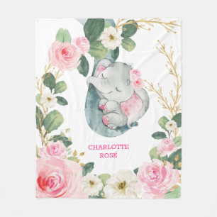 Couverture Polaire Pink Gold verdure Rose Elephant Girl Nursery