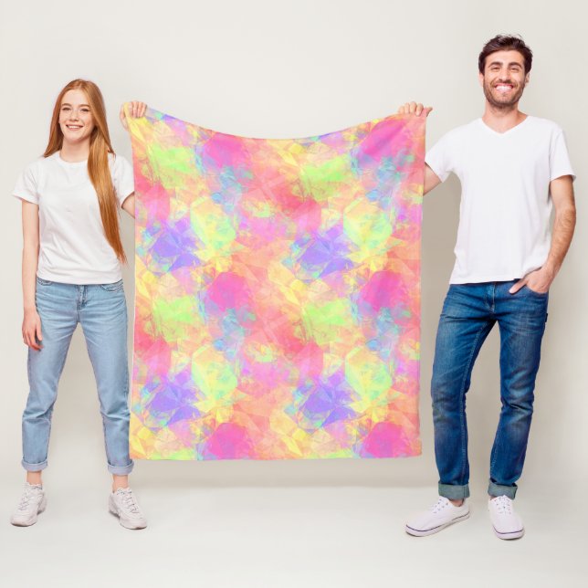 Couverture Polaire Pink Lime Green Purple Blue Polygon Art Motif (En situation)