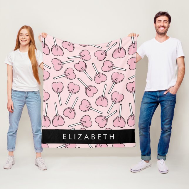 Couverture Polaire Pink Lollipops, Heart Lollipops, Lolly, Your Name (En situation)
