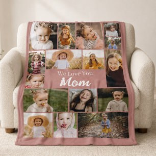 Couverture Polaire Pink Love You Mom 16 Photo Collage
