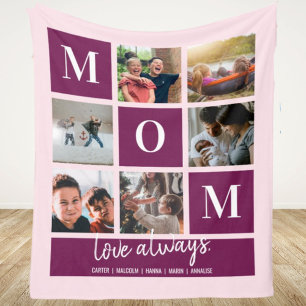 Couverture Polaire Pink Mom Colorblock Six Photo Collage Personalized