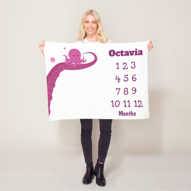Couverture Polaire Pink Octopus Nom Jalon Fleece Blanche (En situation)