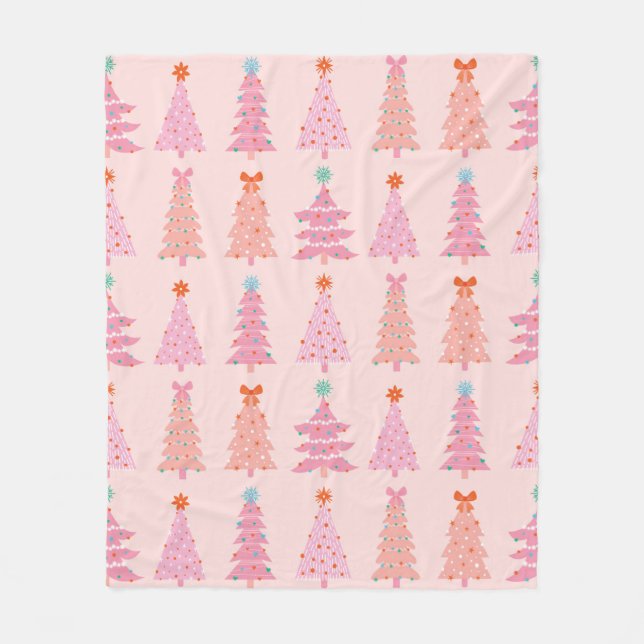 Couverture Polaire Pink Vintage Christmas Trees Fleece Blanket (Devant)