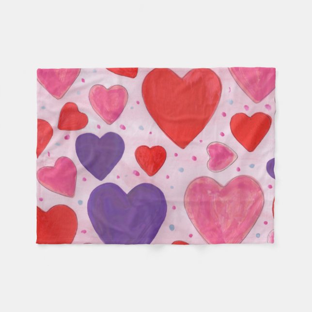 Couverture Polaire Pink violet et Red Valentine's Day Hearts (Devant (Horizontal))