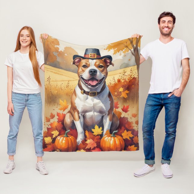 Couverture Polaire Pitbull À L'Automne Laisse L'Art Thanksgiving (En situation)
