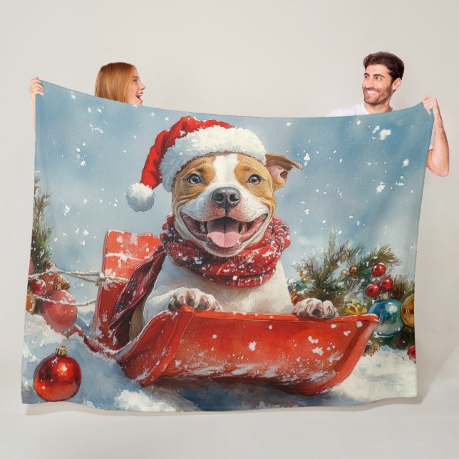 Couverture Polaire Pitbull Chien dans la boue Laisser il neige Noël (En situation)