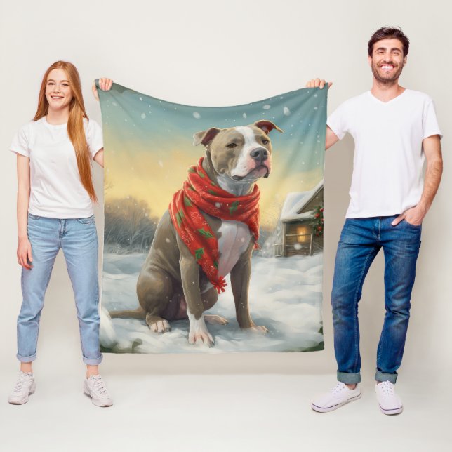 Couverture Polaire Pitbull Chien dans Noël de neige (En situation)