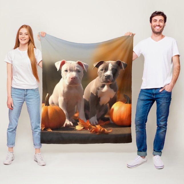 Couverture Polaire Pitbull Chiot Automne Citrouille de plaisir (En situation)