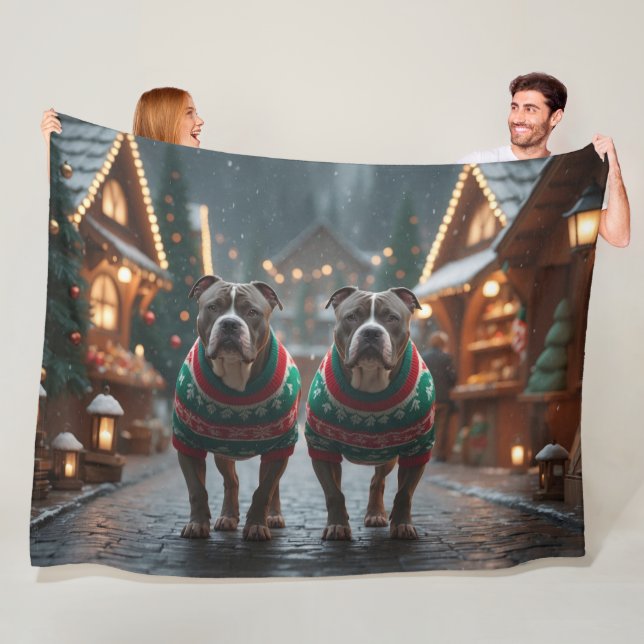 Couverture Polaire Pitbull Dogs Christmas Snow Holiday (En situation)