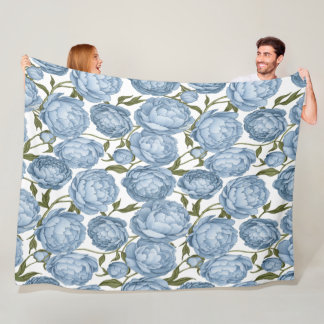 Couverture Polaire Pivoine Bleue Clair Luxe Floral