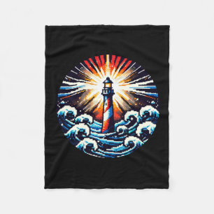 Couverture Polaire Pixel Lighthouse - Ocean Waves & Coastal Beacon