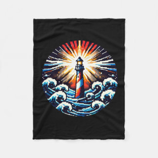 Couverture Polaire Pixel Lighthouse - Ocean Waves & Coastal Beacon