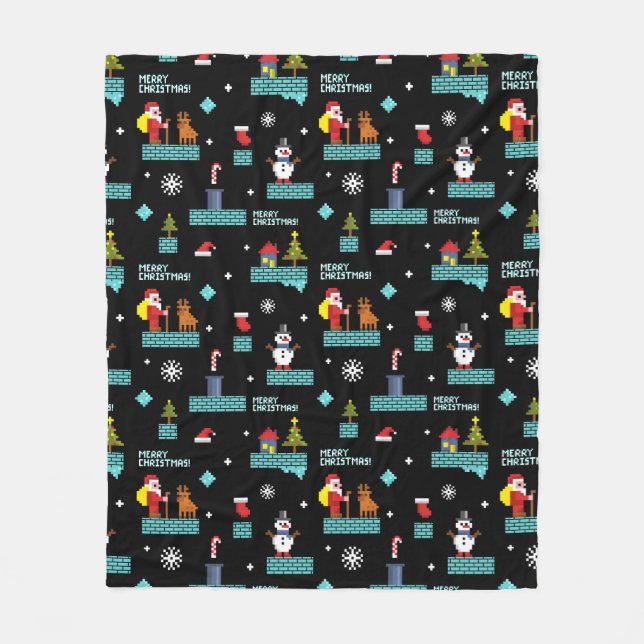 Couverture Polaire Pixellit Joyeux Motif de Noël - Design rétro (Devant)