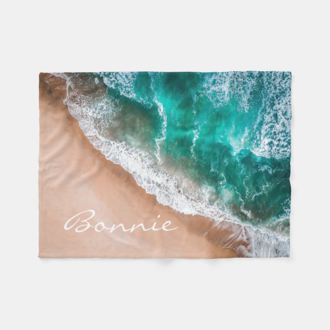 Couverture Polaire Plage d'eau de mer sable tropical été (Devant (Horizontal))