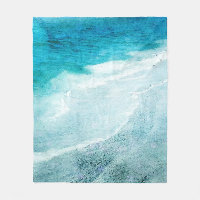 Couverture Polaire Plage Retro - Océan bleu Turquoise côtier Aquarell (Devant)
