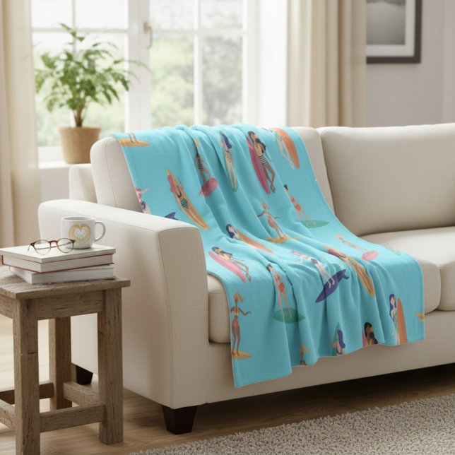 Couverture Polaire Plage Surfer Girl (Créateur téléchargé)