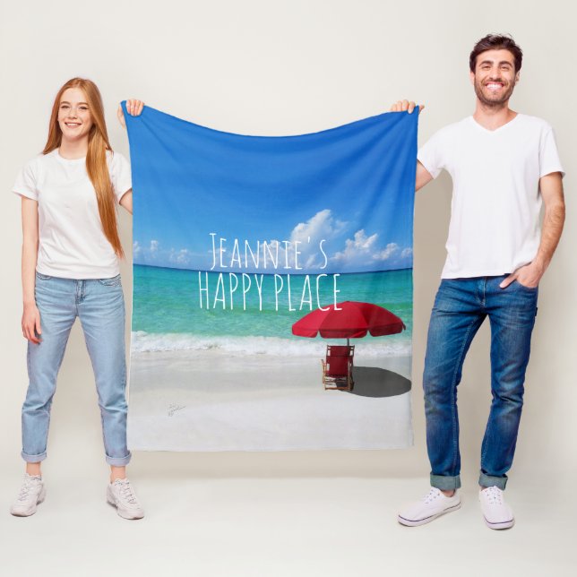 Couverture Polaire Plage tropicale Joyeux Endroit Votre Nom Parapluie (En situation)