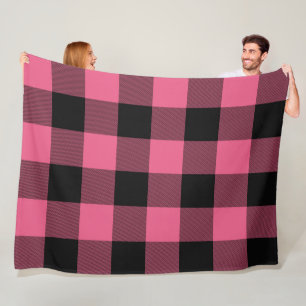 Couverture Polaire Plaid Buffalo Carré rose et noir À damiers