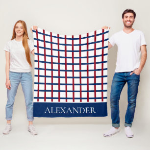 Couverture Polaire Plaid de bleu marine et de rouge sur le blanc