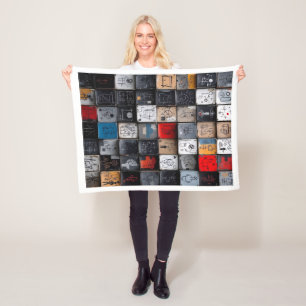 Couverture Polaire Plaid de laine motif grille de graffiti abstrait