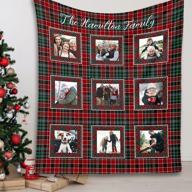 Couverture Polaire Plaid Family Photo Collage Noël Plaid (Holiday Blanket Family Name Christmas Blanket)
