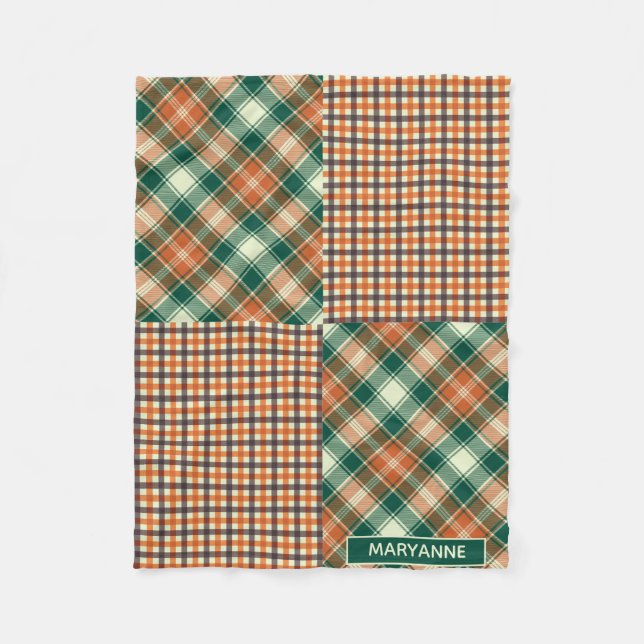 Couverture Polaire Plaid moderne et Motif vérifié Vert orange (Devant)