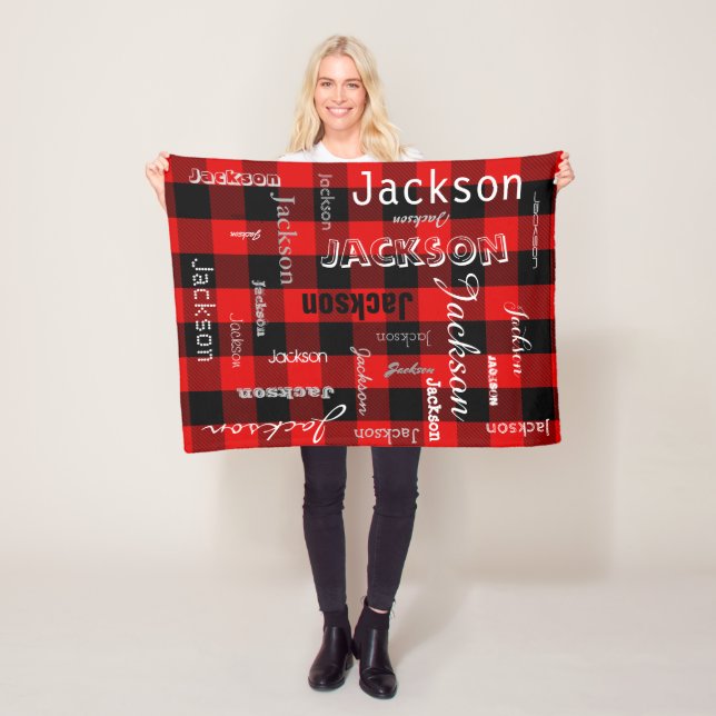 Couverture Polaire Plaid rouge personnalisé de Buffalo de typographie (En situation)