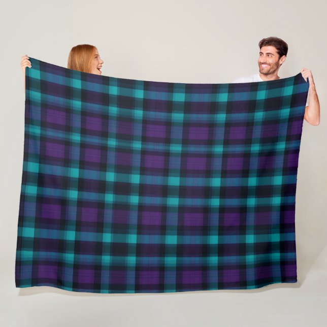 Couverture Polaire Plaid turquoise et violet (En situation)