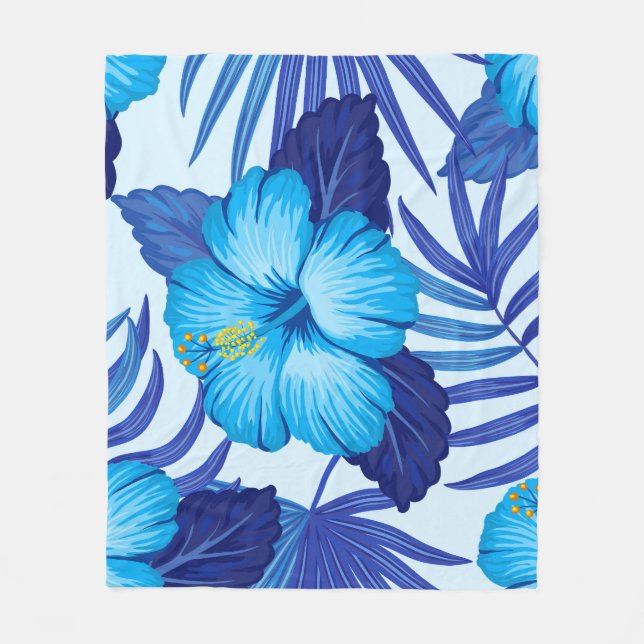 Couverture Polaire Plantes tropicaux hawaïens, motif hibiscus. (Devant)