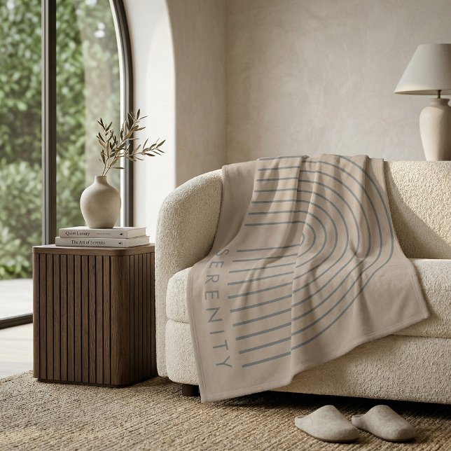 Couverture Polaire Plaque de jeté minimaliste beige sable - 'SÉRÉNITÉ (Minimalist Sand Beige Throw Blanket - 'SERENITY' Arch Line Art - Quiet Luxury Decor)