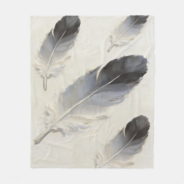 Couverture Polaire Plume Gris Douce Esthétique Moderne Bohème (Devant)