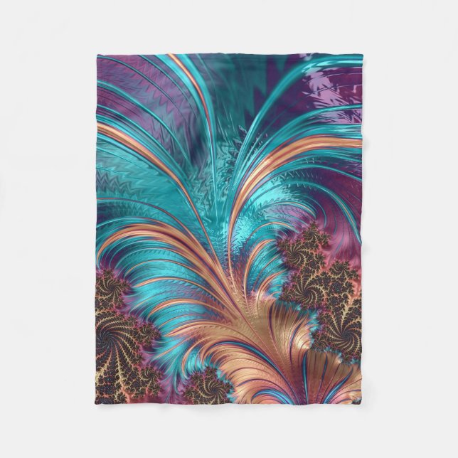 Couverture Polaire Plumes Abstraites vives Turquoise & Purple (Devant)
