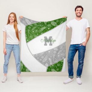 Couverture Polaire Plumes de Boho volleyball motif vert gris