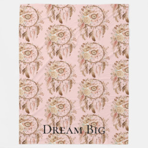 Couverture Polaire Plumes de fleurs rose pâle Dream Catcher