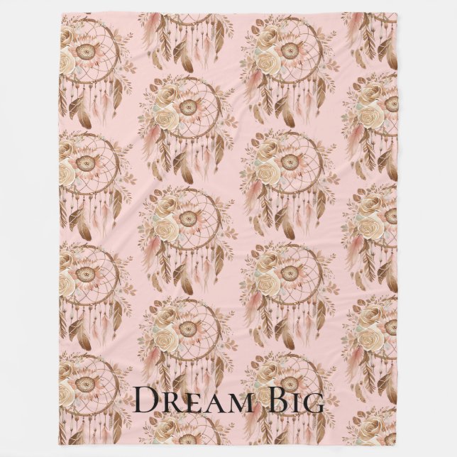 Couverture Polaire Plumes de fleurs rose pâle Dream Catcher (Devant)