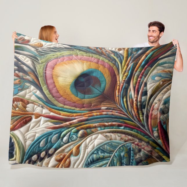 Couverture Polaire Plumes de paon Abstraites (En situation)