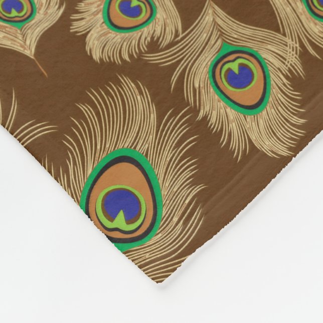 Couverture Polaire Plumes de paon beige au chocolat Brown (Coin)