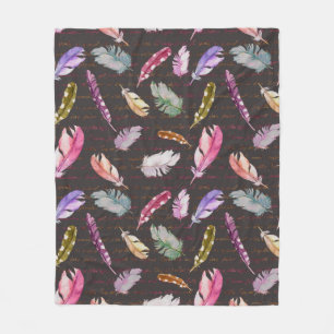Couverture Polaire Plumes d'oiseaux et note manuscrite. Mer aquarelle