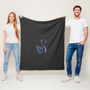 Couverture Polaire plumes violettes et vertes de paon sur le dos noir