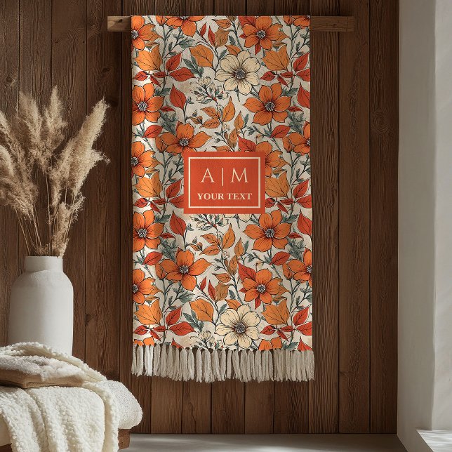 Couverture Polaire Plush Rusty Tones Sage Olive Autumn Floral Print  (Plush Rusty Tones Sage Olive Autumn Floral Print Blanket)