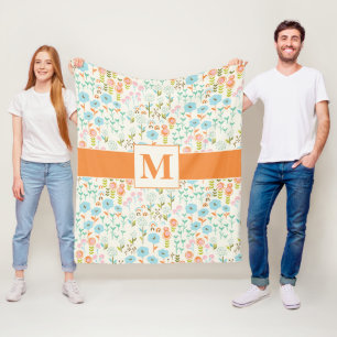 Couverture Polaire Plutôt Turquoise Bleu Orange Rose Motif Floral