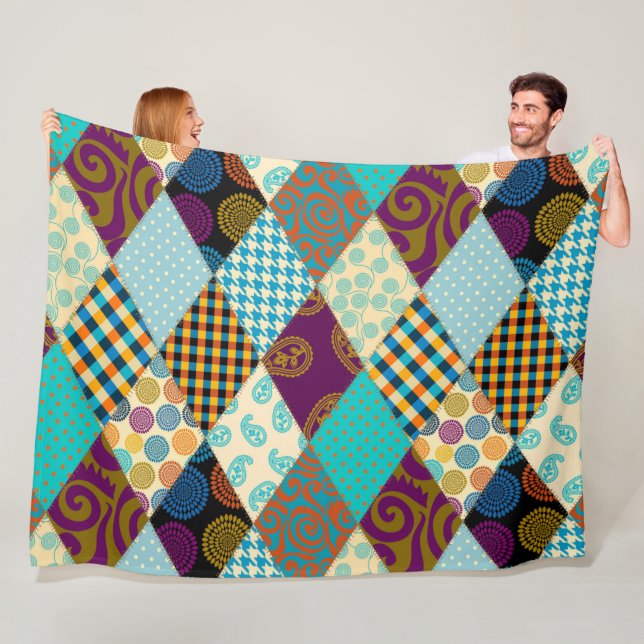 Couverture Polaire Poche Motif Géométrique Plaid Bleu pourpre Points (En situation)