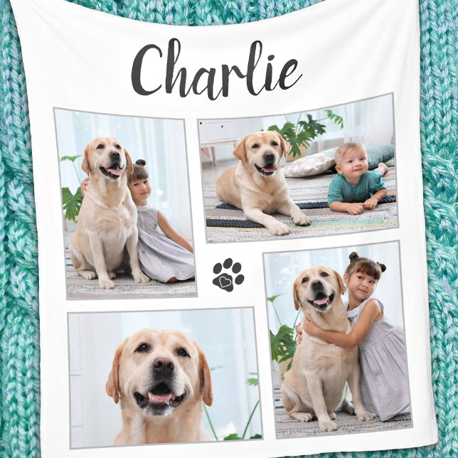 Couverture Polaire Poète personnalisé Lover 4 Photo Collage Chien (Créateur téléchargé)