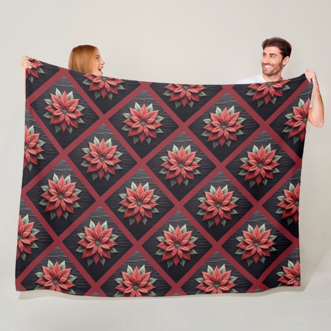 Couverture Polaire Poinsettia Blanche polaire noire (En situation)