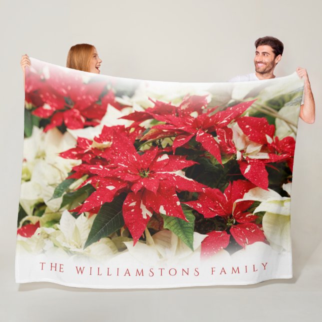 Couverture Polaire Poinsettias Festive Rouge Blanc Floral (En situation)