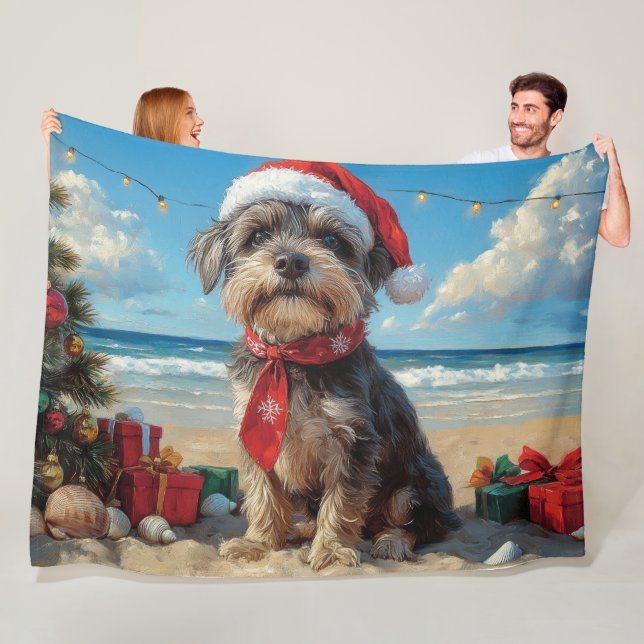 Couverture Polaire Pointeur à poils durs Griffon Dog Christmas Beach (En situation)