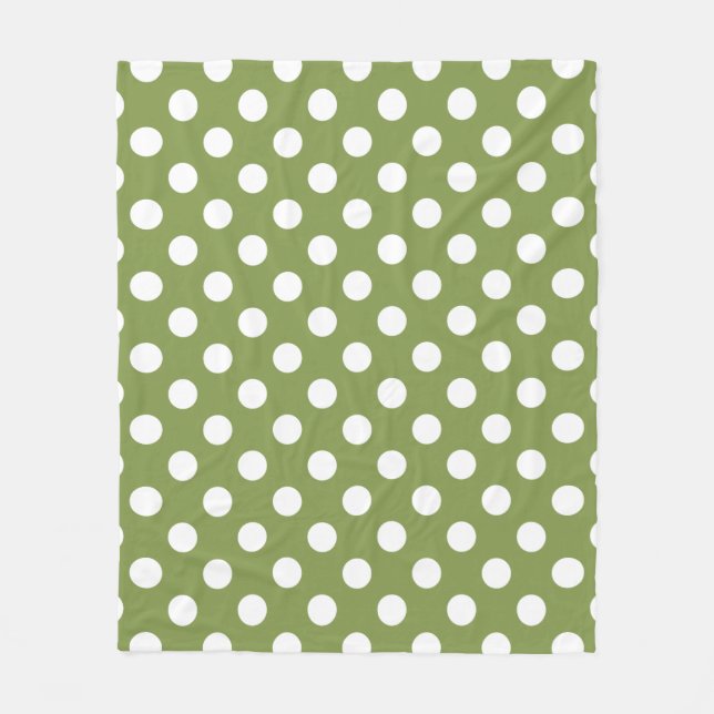 Couverture Polaire Pois blancs sur vert olive (Devant)