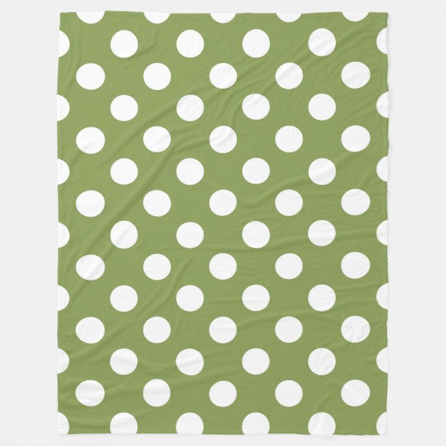 Couverture Polaire Pois blancs sur vert olive (Devant)
