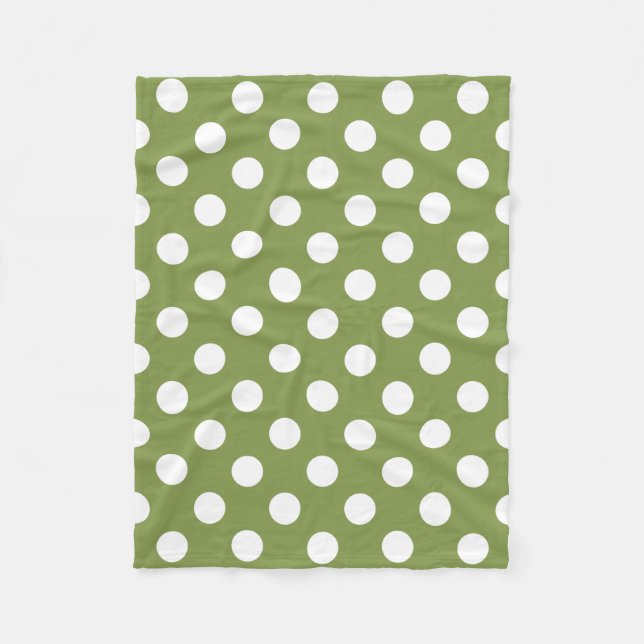 Couverture Polaire Pois blancs sur vert olive (Devant)